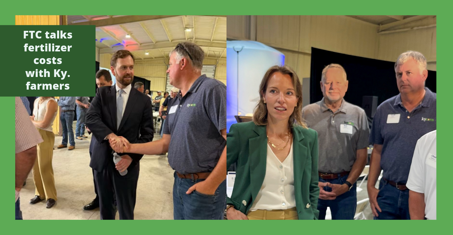 EMAIL – FederalTradeCommissionTalksFertilizerCostsWithKYFarmers (2) Scott Ebelhar shakes hands with FTC Chairman. Bob McIndoo and Scott Ebelhar converse with Associate Director of the FTC.